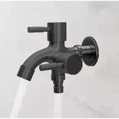 Vòi Nước Đôi Inox 304 Màu Đen Cao Cấp – Thiết Kế Một Đầu Vào Hai Đầu Ra, Dùng Cho Máy Giặt và Thiết Bị Khác