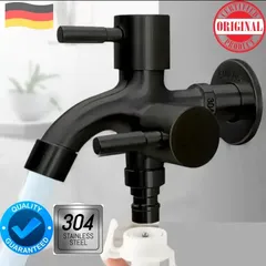 Vòi Nước Đôi Inox 304 Màu Đen Cao Cấp – Thiết Kế Một Đầu Vào Hai Đầu Ra, Dùng Cho Máy Giặt và Thiết Bị Khác