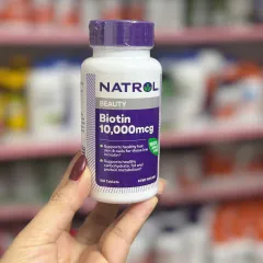 Viên Uống Biotin Natrol 10,000mcg - Hỗ Trợ Tóc Khỏe, Móng Cứng, Da Đẹp - 100 Viên Mỹ