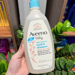 Sữa Tắm Gội Toàn Thân Aveeno Baby Daily Moisture Wash & Shampoo 532ml - Dịu Nhẹ Cho Da Nhạy Cảm, Chiết Xuất Yến Mạch Hàng Mỹ