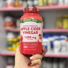 Giấm táo hữu cơ Nature’s Truth 1200mg - Hỗ trợ tiêu hóa & kiểm soát cân nặng - 200 viên nang giải phóng nhanh, không GMO, gluten-free