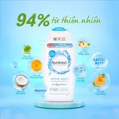 Dung dịch vệ sinh phụ nữ Femfresh Active Wash 250ml - Hàng Anh nhập khẩu, phù hợp cho phụ nữ năng động, không dị ứng, chăm sóc vùng kín tươi trẻ.