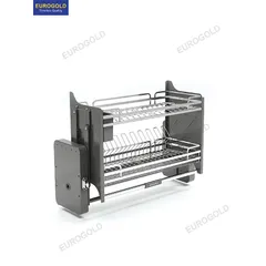 Giá Bát Di Động EUROGOLD - Giá Bát Nâng Hạ Inox 304 Chống Gỉ, Thiết Kế Hiện Đại, Khay Để Đũa, Tiện Lợi, Sang Trọng