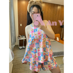 Set Đồ Bộ Mặc Nhà Yếm Họa Tiết Hoa Ngọt Ngào Vải Tole Thoáng Mát Thời Trang Tết 2026 - Quần Áo Gia Đình An Y