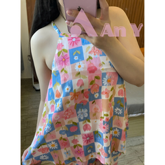 Set Đồ Bộ Mặc Nhà Yếm Họa Tiết Hoa Ngọt Ngào Vải Tole Thoáng Mát Thời Trang Tết 2026 - Quần Áo Gia Đình An Y