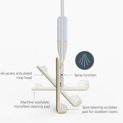 Cây Lau Nhà Phun Sương Joseph Joseph 65004 Cleantech Trắng - Đầu Xoay Đa Năng và Miếng Lau Microfiber Dễ Dàng Giặt Máy