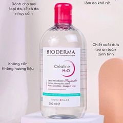 Nước Tẩy Trang Bioderma Crealine H2O 500ml - Dành cho Da Nhạy Cảm, Giúp Làm Sạch và Dưỡng Ẩm, Xuất Xứ Pháp Chính Hãng