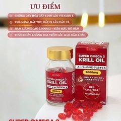 Omega 3 Nhuyễn Thể Nhật Bản Super Krill Oil Eikenbi 2000mg 60 Viên - Bổ Não, Tăng Cường Trí Nhớ, Hỗ Trợ Tim Mạch, Sáng Mắt