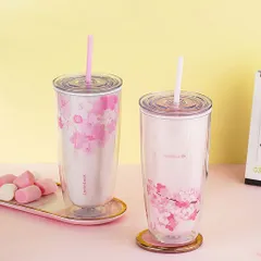 Ly Nhựa 2 Lớp Cherry Blossom Kèm Ống Hút LocknLock 750ML - HAP509 - Hồng