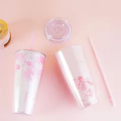 Ly Nhựa 2 Lớp Cherry Blossom Kèm Ống Hút LocknLock 750ML - HAP509 - Hồng
