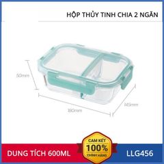Hộp Thủy Tinh Chia 2 Ngăn LocknLock 600ml - Hộp Đựng Thực Phẩm Chịu Nhiệt, An Toàn, Thiết Kế Đẹp, Tiện Ích Cho Nhà Bếp