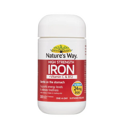 Viên Uống Bổ Sung Sắt Hữu Cơ Nature’s Way High Strength Iron + Vitamin C B12 24mg - 30 Viên Tiện Dụng Từ Úc