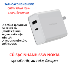 Củ Sạc Nhanh 65W Nokia P6309 - Sạc Nhanh PD PPS Cho Điện Thoại, Máy Tính Bảng, Laptop - Thiết Kế Nhỏ Gọn, Tiết Kiệm Thời Gian Sạc
