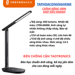 Đèn Học Chống Cận TaoTronics - Ánh Sáng Dịu Mắt, Cổng Sạc USB & Thiết Kế Gập Linh Hoạt - Hoàn Hảo Cho Học Tập & Làm Việc