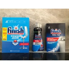 Bộ Sản Phẩm Rửa Chén Finish - 100 Viên Viên Rửa, Muối 1,2Kg và Nước Làm Bóng 400ML - Hàng Chính Hãng Châu Âu