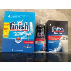 Bộ Sản Phẩm Rửa Chén Finish - 100 Viên Viên Rửa, Muối 1,2Kg và Nước Làm Bóng 400ML - Hàng Chính Hãng Châu Âu