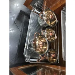Giá xoong nồi Eurogold inox 201 mạ Crom , Thiết kế dạng nan thông thoáng,Ray giảm chấn ,Khay nhựa hứng nước