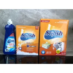 Bộ Sản Phẩm Sofish [Viên Rửa Bát + Nước Làm Bóng + Muối] - Chuyên Dụng Cho Máy Rửa Chén Hiệu Quả, Sạch Sáng Bóng 500ML, 1.6KG