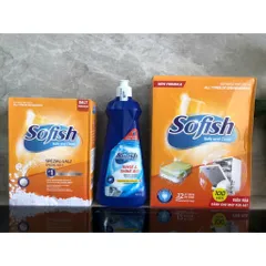 Bộ Sản Phẩm Sofish [Viên Rửa Bát + Nước Làm Bóng + Muối] - Chuyên Dụng Cho Máy Rửa Chén Hiệu Quả, Sạch Sáng Bóng 500ML, 1.6KG