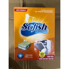 Viên Rửa Bát SOFISH Chính Hãng - Hộp 50 Viên, Hiệu Quả Làm Sạch Vượt Trội Cho Máy Rửa Chén, Không Mùi, Tiện Lợi