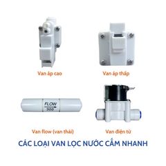 Bộ 4 Van Lọc Nước: Van Áp Thấp, Van Áp Cao, Van Từ 24V và Van Thải Flow 300 Nối Nhanh Dây 6mm, Thiết Bị Máy Lọc Nước RO