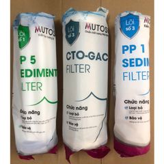 Bộ 3 Lõi Lọc Nước MUTOSI - Lõi PP 5 Micron, Lõi Than Nén CTO, Lõi PP 1 Micron - Thay thế cho Máy MP-290SK, MP-S99 Chính Hãng