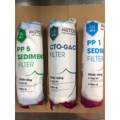Bộ 3 Lõi Lọc Nước MUTOSI - Lõi PP 5 Micron, Lõi Than Nén CTO, Lõi PP 1 Micron - Thay thế cho Máy MP-290SK, MP-S99 Chính Hãng
