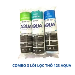 Bộ 3 Lõi Lọc Nước AQUA 123 Chính Hãng - Thay Thế Máy Lọc RO - Lõi PP 5 Micron, GAC Than Hoạt Tính, PP 1 Micron