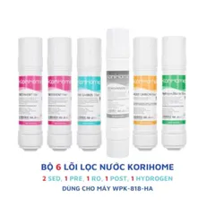 Bộ Lõi Lọc Nước KORIHOMe 6 chiếc cho Máy WPK-818-HA - Lõi RO, Pre Carbon, Post Carbon, Hydrogen Alkaline chính hãng, lọc sạch tối ưu
