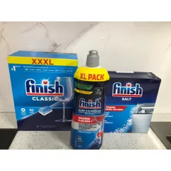 COMBO 3 Sản Phẩm FINISH [Hộp 90 Viên + Muối 2Kg + Nước Bóng 800ML] - Hàng chính hãng - Chuyên dùng cho các loại máy rửa