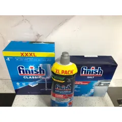 COMBO 3 Sản Phẩm FINISH [Hộp 90 Viên + Muối 2Kg + Nước Bóng 800ML] - Hàng chính hãng - Chuyên dùng cho các loại máy rửa