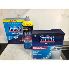COMBO 3 Sản Phẩm FINISH [Hộp 90 Viên + Muối 2Kg + Nước Bóng 800ML] - Hàng chính hãng - Chuyên dùng cho các loại máy rửa