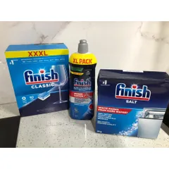 COMBO 3 Sản Phẩm FINISH [Hộp 90 Viên + Muối 2Kg + Nước Bóng 800ML] - Hàng chính hãng - Chuyên dùng cho các loại máy rửa