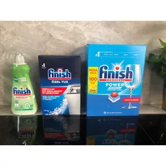 Bộ 3 Sản Phẩm FINISH - Viên Rửa Bát 100 Viên, Muối Rửa 1,2 KG, Nước Bóng 400ML - Dụng Cụ Vệ Sinh Chén Đĩa Hàng Chính Hãng
