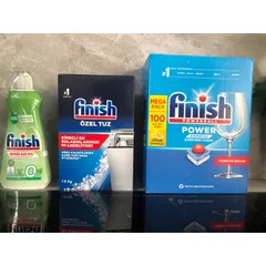 Bộ 3 Sản Phẩm FINISH - Viên Rửa Bát 100 Viên, Muối Rửa 1,2 KG, Nước Bóng 400ML - Dụng Cụ Vệ Sinh Chén Đĩa Hàng Chính Hãng