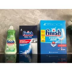 Bộ 3 Sản Phẩm FINISH - Viên Rửa Bát 100 Viên, Muối Rửa 1,2 KG, Nước Bóng 400ML - Dụng Cụ Vệ Sinh Chén Đĩa Hàng Chính Hãng