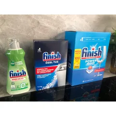 Bộ 3 Sản Phẩm FINISH - Viên Rửa Bát 100 Viên, Muối Rửa 1,2 KG, Nước Bóng 400ML - Dụng Cụ Vệ Sinh Chén Đĩa Hàng Chính Hãng