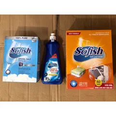 Hộp Viên Rửa Bát Sofish 50 Viên - Muối 1kg & Nước Làm Bóng 500ml - Dùng Cho Máy Rửa Bát Bosch, Hafele, Fagor, Teka
