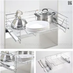 Giá xoong nồi Eurogold inox 304 âm tủ - Ray giảm chấn, khay hứng nước nhựa, thiết kế sang trọng, tiện lợi cho nhà bếp