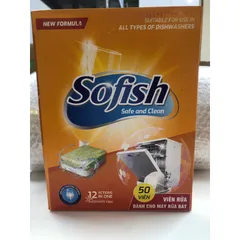 Viên rửa bát Sofish 50 Viên - Sạch vượt trội, đánh bay vết bẩn cứng đầu - An toàn cho máy rửa chén gia đình