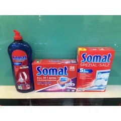 Combo viên rửa muối và nước bóng somat - Xuất xứ Châu âu  - Chuyên dùng cho máy rửa chén Bosch , Hafele , Teka.....