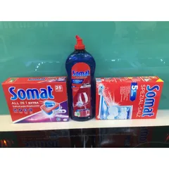 Combo viên rửa muối và nước bóng somat - Xuất xứ Châu âu  - Chuyên dùng cho máy rửa chén Bosch , Hafele , Teka.....