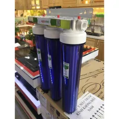 Bộ lọc thô đầu nguồn 20inc , 3 cốc lọc trong kèm lõi lọc , tay vặn