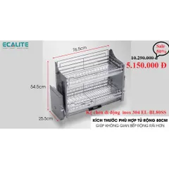 Kệ Chén Nâng Hạ Di Động Inox 304 - Giá Bát 2 Tầng An Toàn, Tiện Dụng, Chống Han Gỉ Cho Bếp Sang Trọng