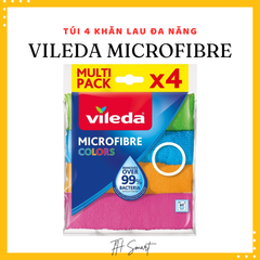 Túi 4 Khăn Lau Đa Năng VILEDA Microfibre Mềm Mại Giúp Lau Sạch Hiệu Quả - Bộ Khăn Nhiều Màu Sắc 30x30cm