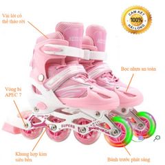 Giày Patin Power An Toàn Cho Trẻ - Điều Chỉnh Bánh Xe 2 Hàng, Phát Sáng, Dành Cho Bé Mới Học Trượt Patin