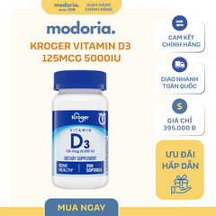 Viên Uống Vitamin D3 125mcg (5000IU) Kroger - Hỗ Trợ Sức Khỏe Xương & Hấp Thụ Canxi, 200 Viên, Mỹ