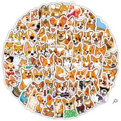 Bộ Sticker Chó Corgi Mông Bự Cute Chống Nước - Hình Dán Đa Dạng 5/20/40/100 Cái Cho Laptop, Mũ Bảo Hiểm, Vali