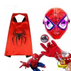 Bộ Hóa Trang Halloween 5 Món Người Nhện - Mặt Nạ, Áo Choàng & Găng Tay Cho Bé Siêu Anh Hùng, Chất Liệu Satin Mềm Mại, Đồ Chơi Cosplay