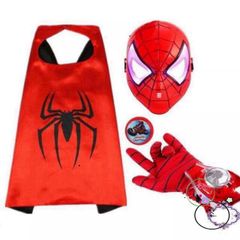 Bộ Hóa Trang Halloween 5 Món Người Nhện - Mặt Nạ, Áo Choàng & Găng Tay Cho Bé Siêu Anh Hùng, Chất Liệu Satin Mềm Mại, Đồ Chơi Cosplay